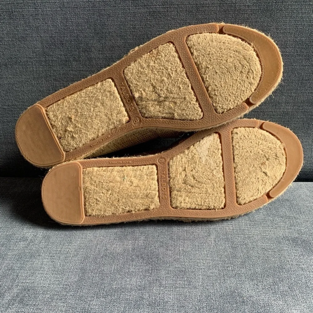 Talbots Womens Izzy Cinched Bow Tan Linen Espadrille Slip On Dressy Flats 8